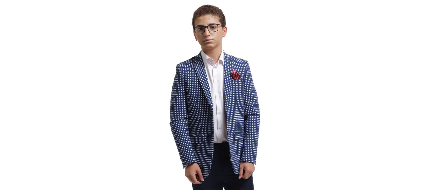 Пиджак Elie Balleh Navy Slim Fit Checked Blazer для мальчиков, цвет: Тёмно-синий — фото 3