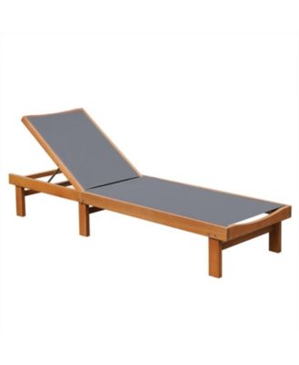 Adjustable Outdoor Wood Chaise Lounge Chair with 5-Position Backrest 400 lb Capacity