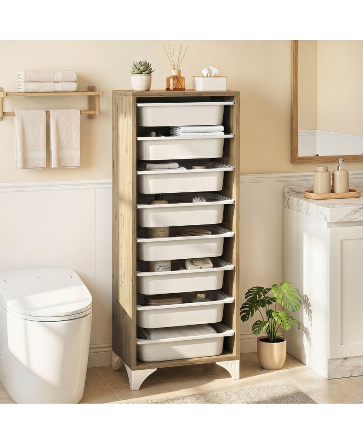 Sugift 9-Tier Freestanding Pantry Organizer with 8 Slide-Out Baskets and Wood Top