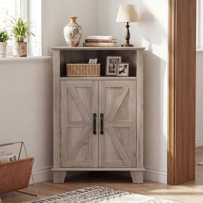 4-Tier Corner Storage Cabinet with Open Shelf and 3-Level Adjustable Shelves