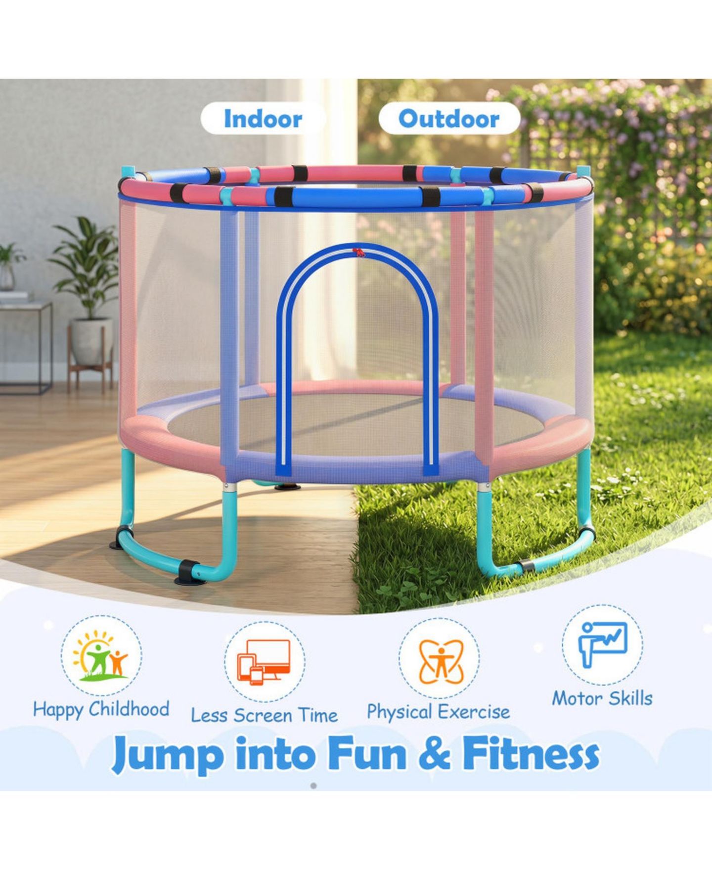 Детская игрушка SUGIFT 60" x 60" 6-in-1 Trampoline with Adjustable Gymnastics Bar, Ages 3+, цвет: Тёмно-синий — фото 7