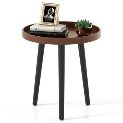 Mid-Century Round Side Table with Removable Wooden Tray Top and Bamboo Legs