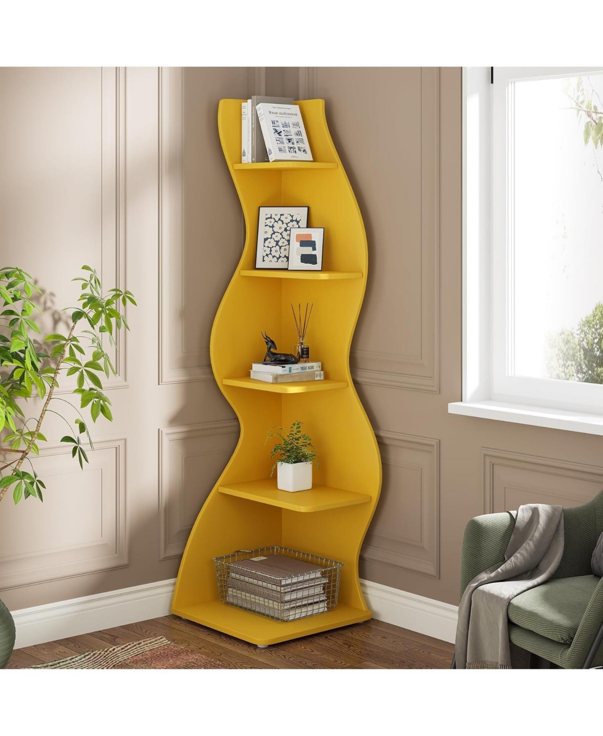 Tribesigns 5-Tier Wavy Corner Bookshelf