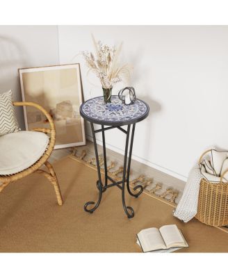 French Country Ceramic Tile Top Outdoor Side Table