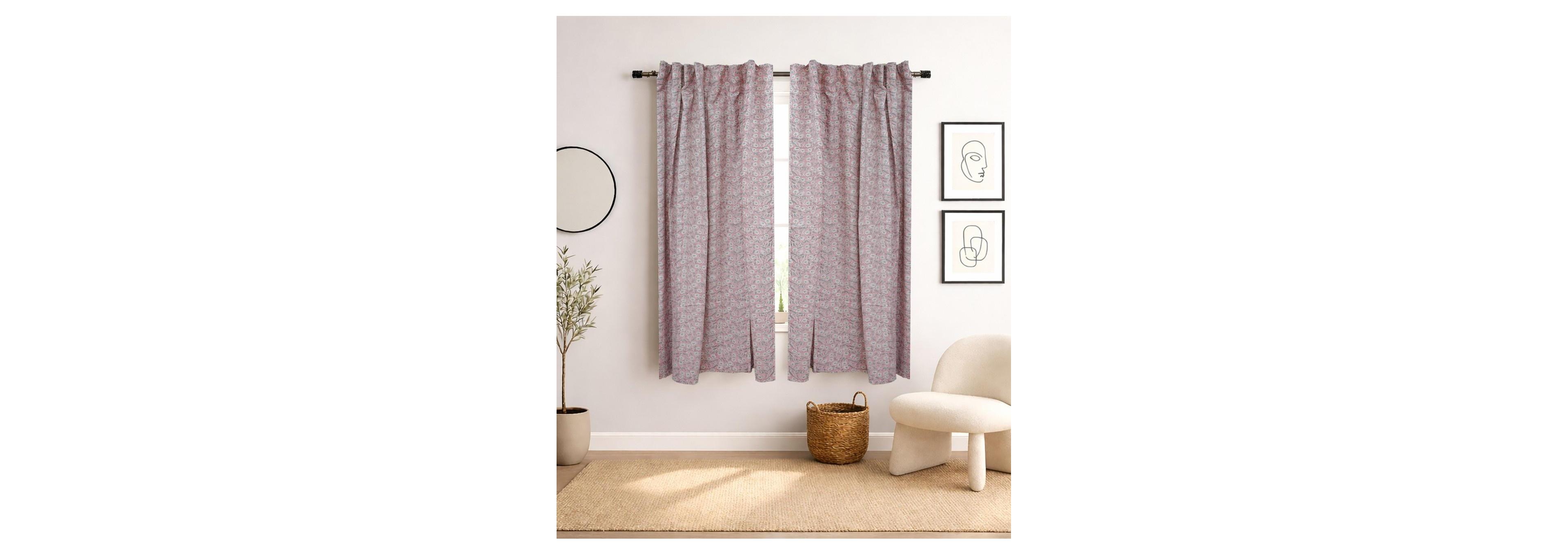 Fabdivine Haridwar Floral Block Print Viscose Linen Curtain
