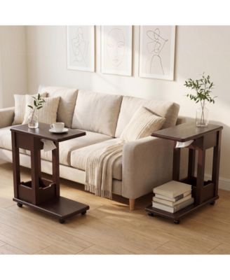 C-Shaped Side Table Set of 2,Rolling Sofa End Table,2-Tier
