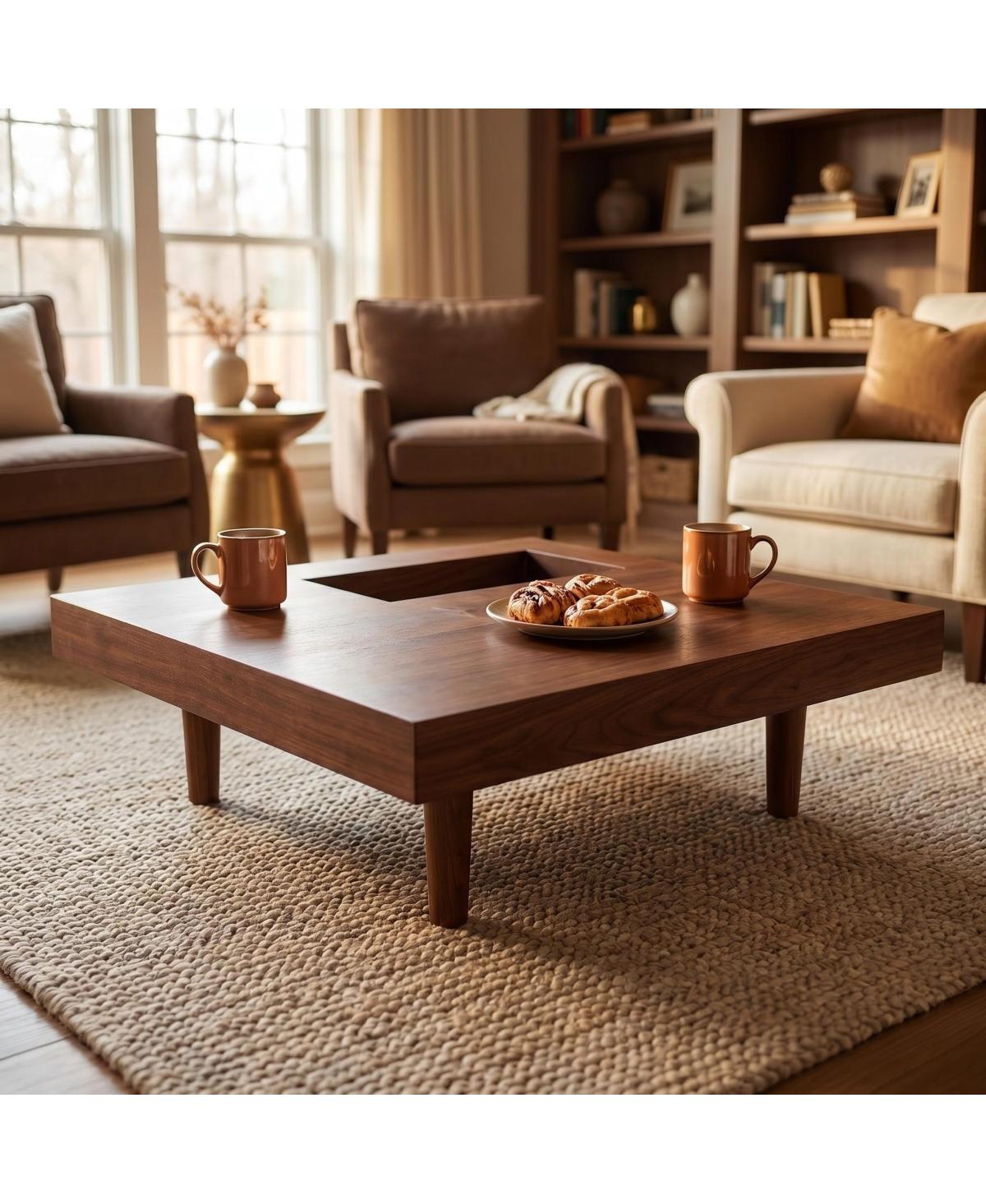 Streamdale Furniture Square Wooden Coffee Table with Storage, 34.5 Inches