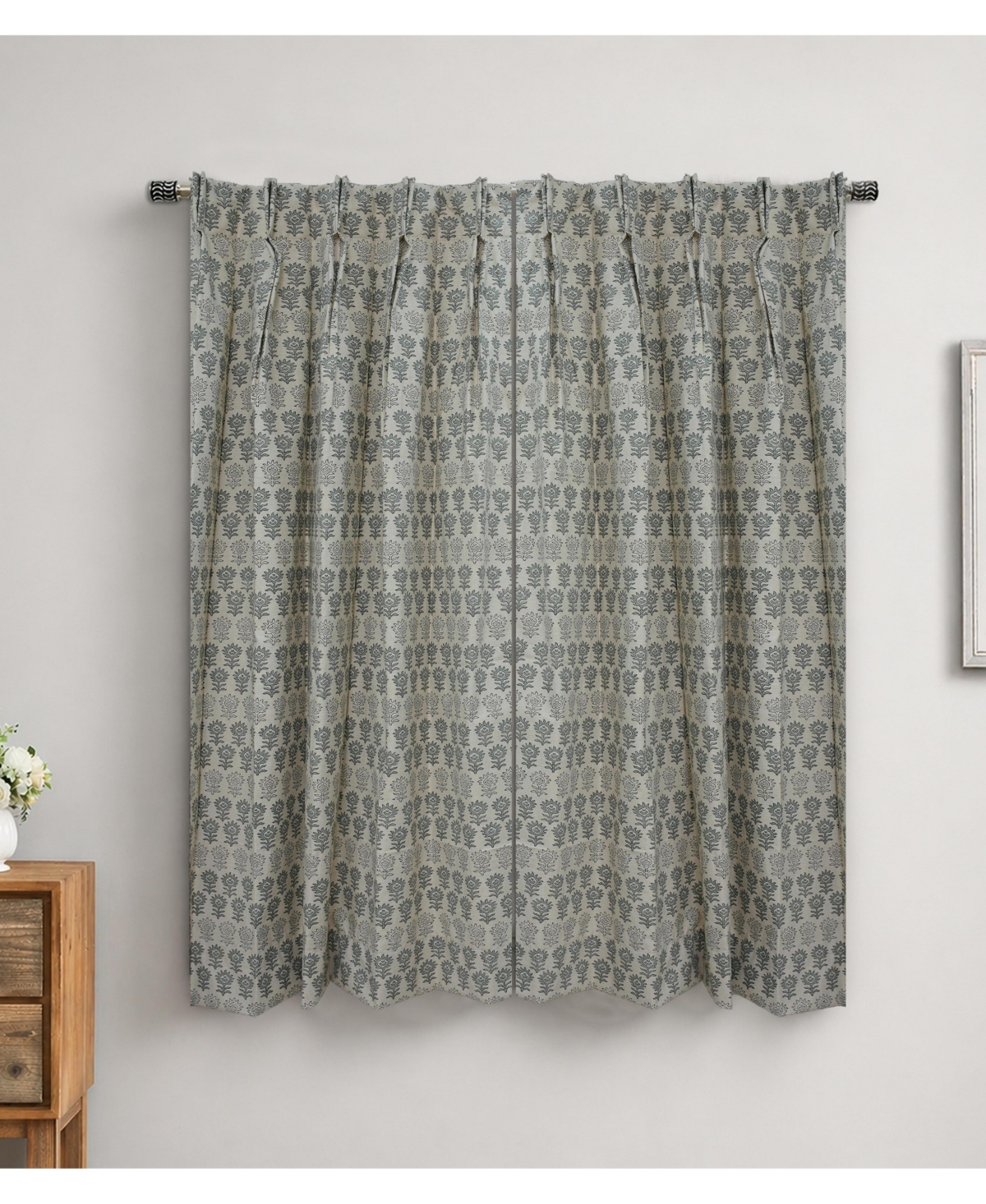 Fabdivine Surajmuki Artisan Floral Block Print Linen Curtains