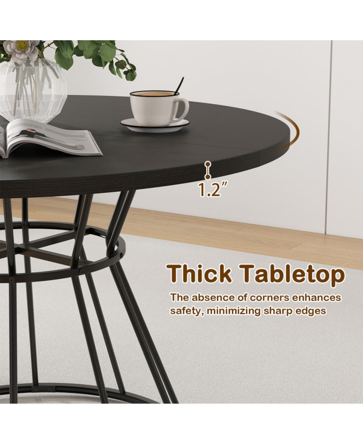 Sugift 47 Inch Round Dining Table for 4 to 6 with Hourglass Metal Base