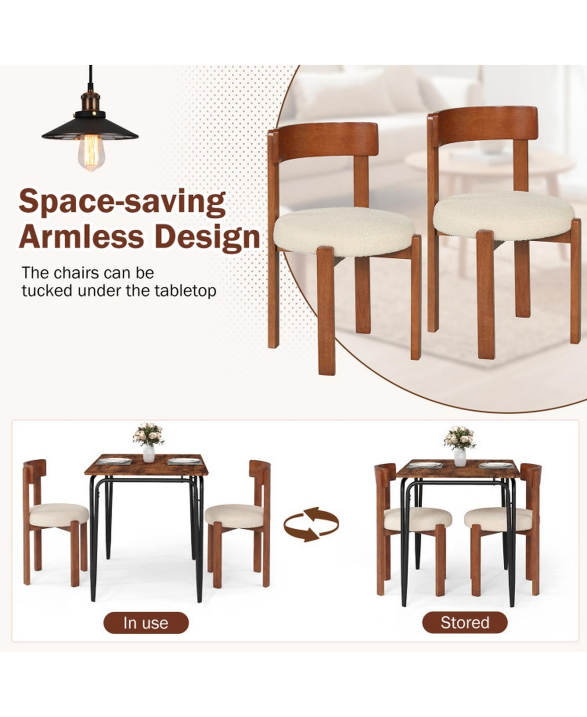 Sugift Set of 2 Upholstered Dining Chairs with Curved Backrest and Solid Rubber Wood Legs