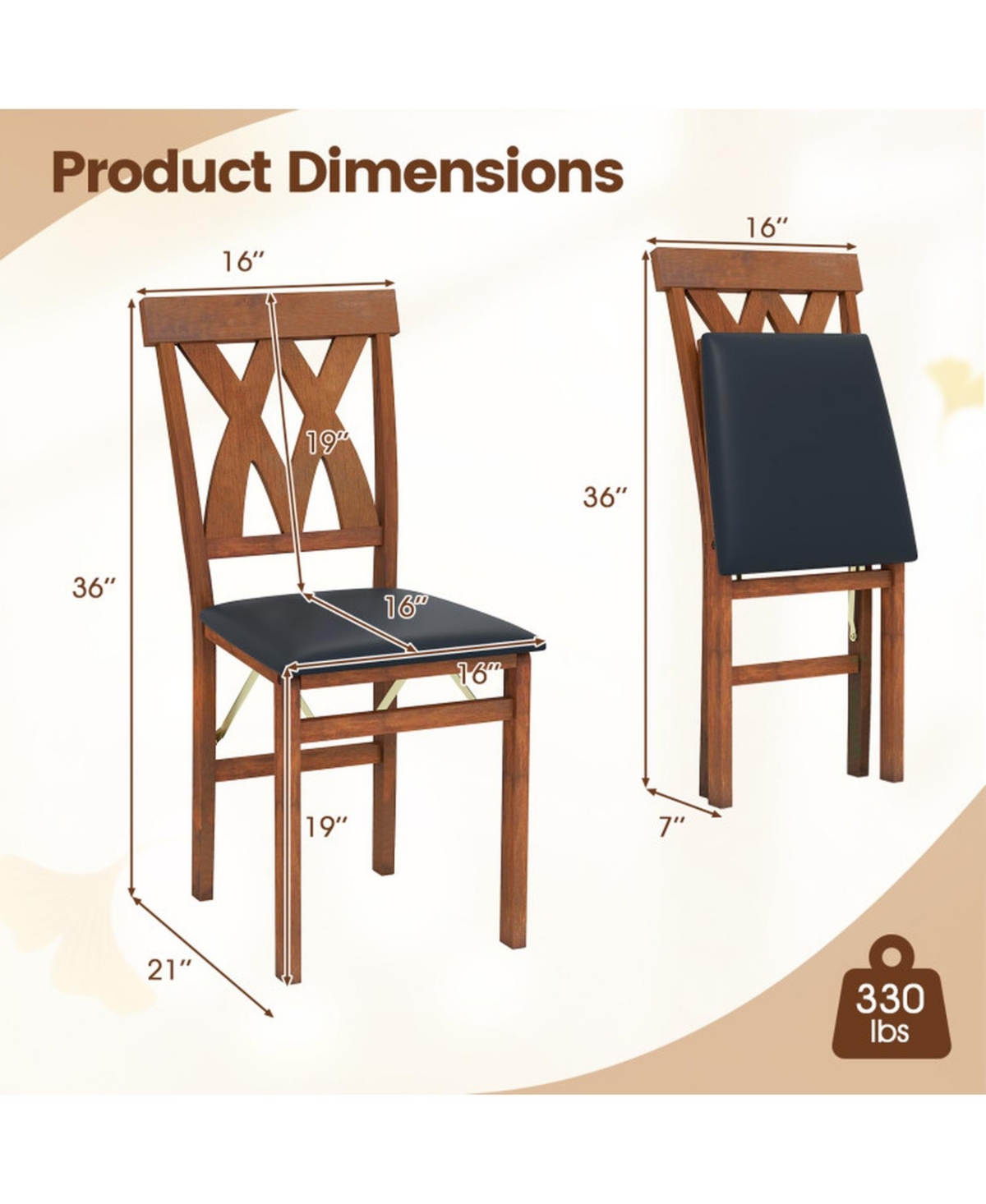 Sugift Folding Dining Chairs Set of 2 Faux Leather Upholstered Armless Kitchen Seating Rubber Wood Frame