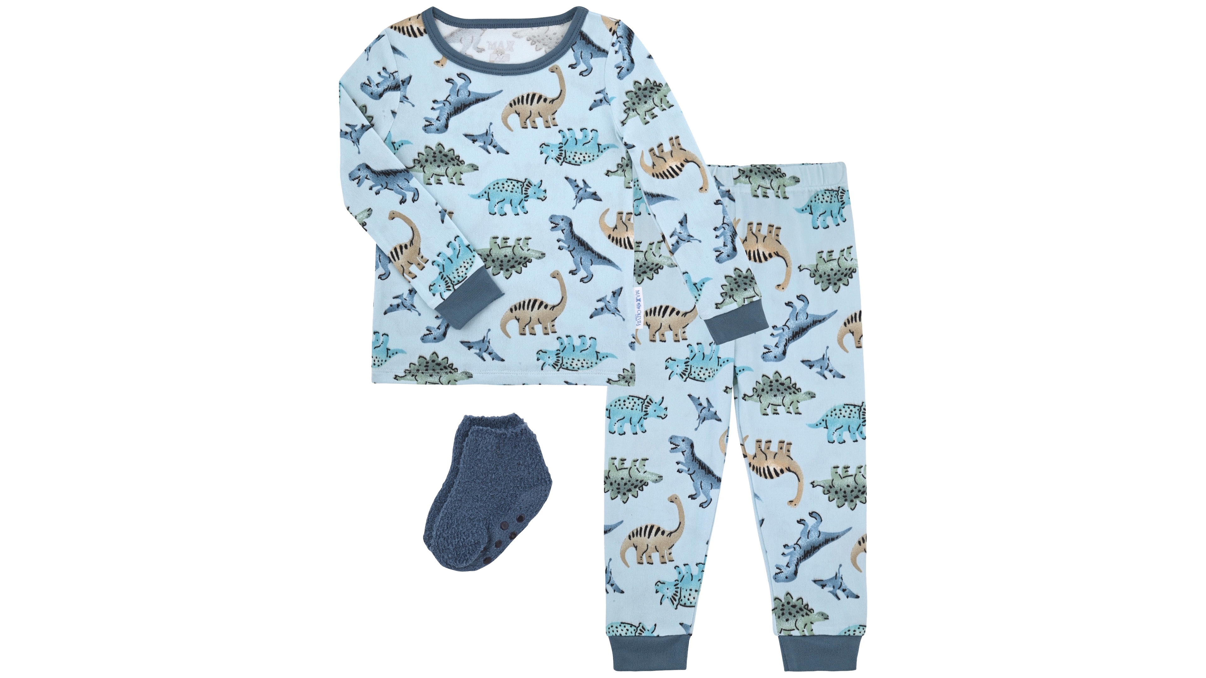 Max & Olivia Boys' 12M-5T Dino Allover Print Pajama with Socks, 3-Piece Set