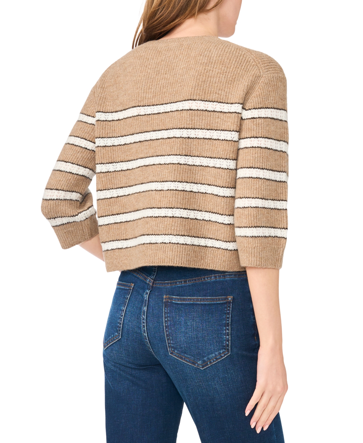 Cece Stripe Pointelle Stitch Sweater In Animal Print