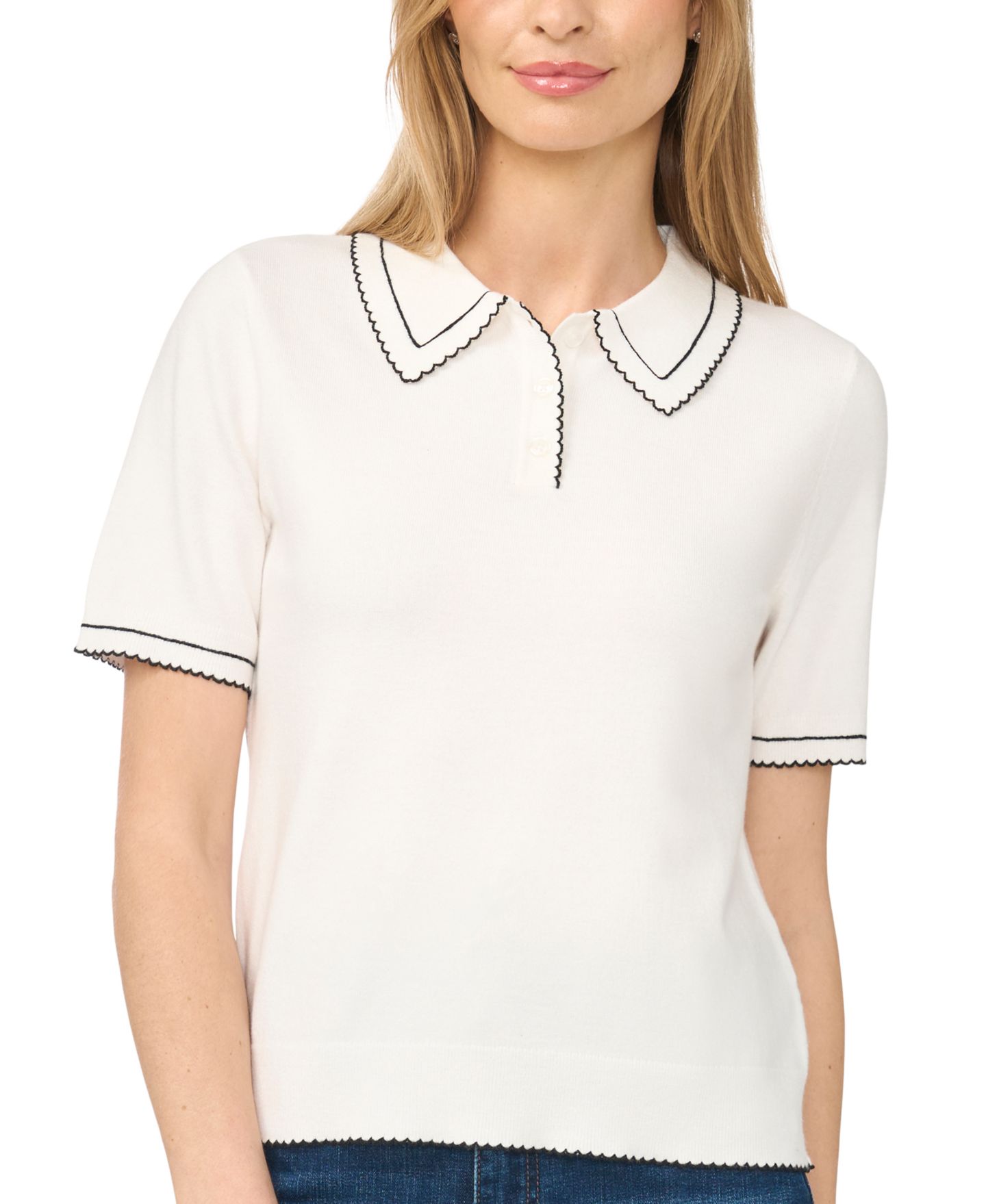 Женский свитер CeCe Short-Sleeve Polo, цвет: Состаренный белый — фото 2