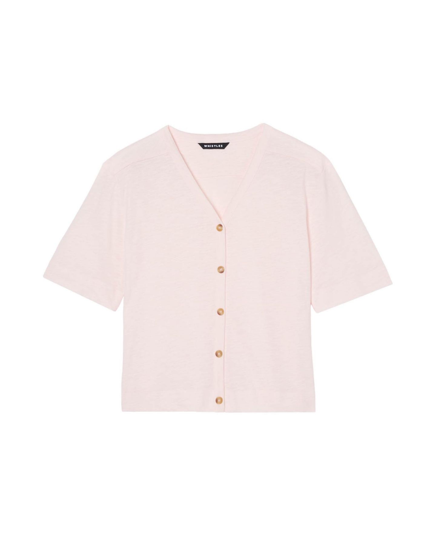 Женский топ Whistles Ella Cotton V-Neck Short-Sleeve, цвет: Бледный розовый — фото 6