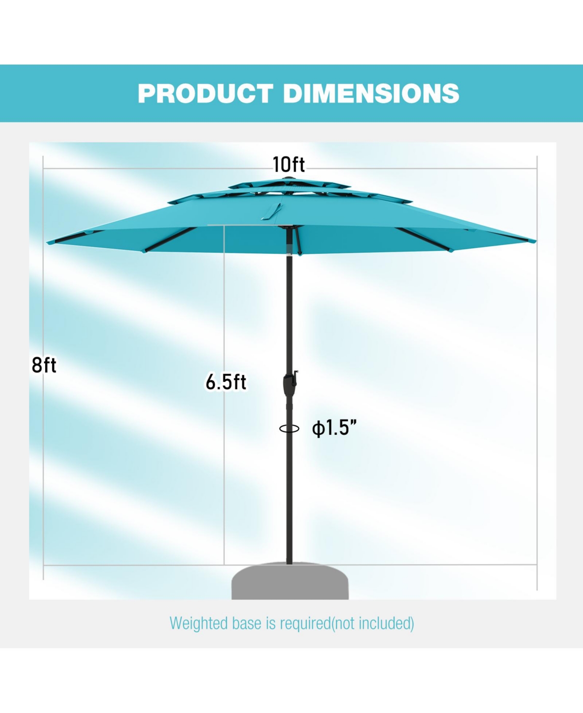 Sugift 10 ft 3-Tier Vented Patio Umbrella with Push Button Tilt and Crank Handle