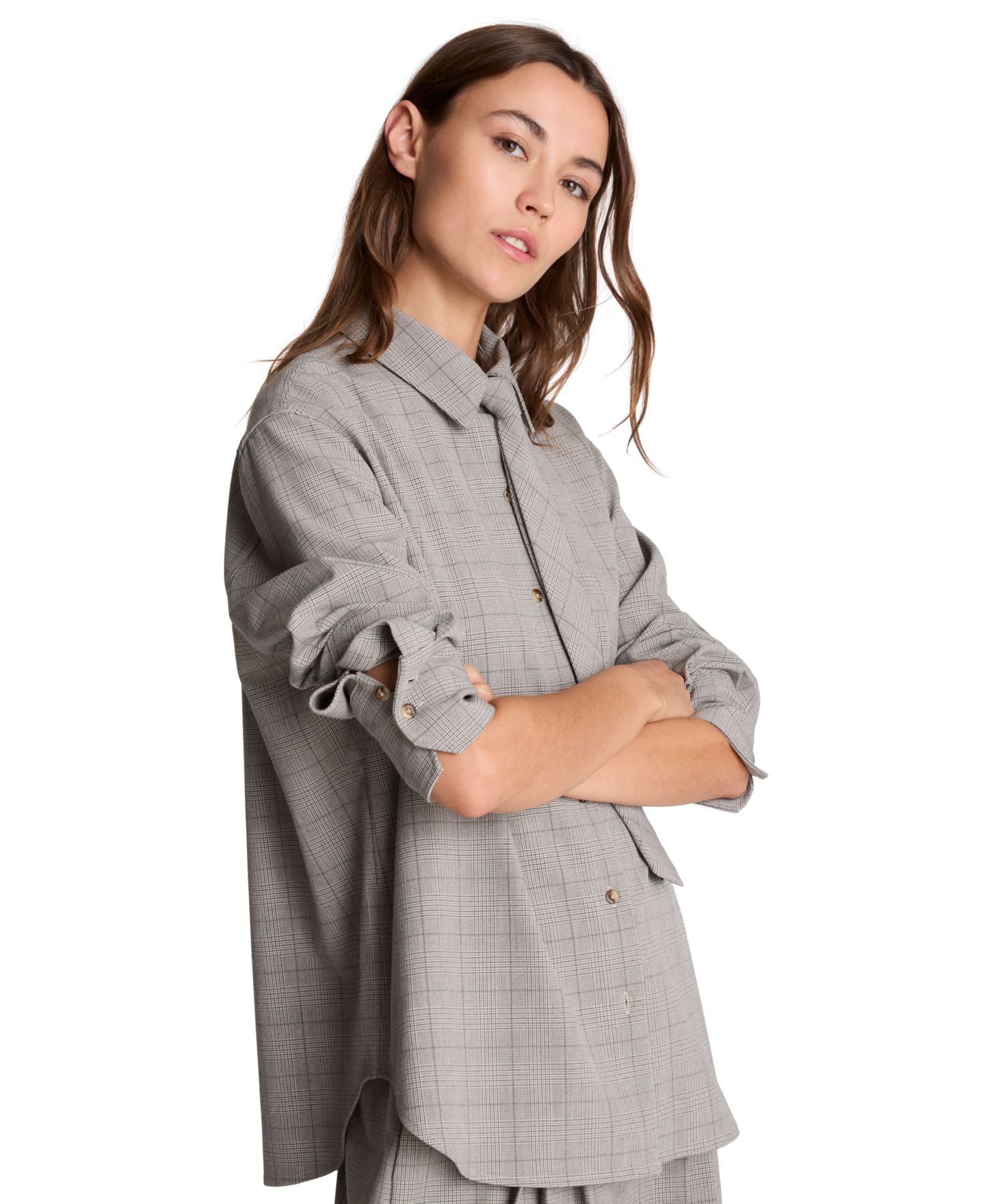 Женская рубашка Kenneth Cole Boyfriend Plaid Button Down Shirt with Tie, цвет: Светлый разноцветный — фото 6
