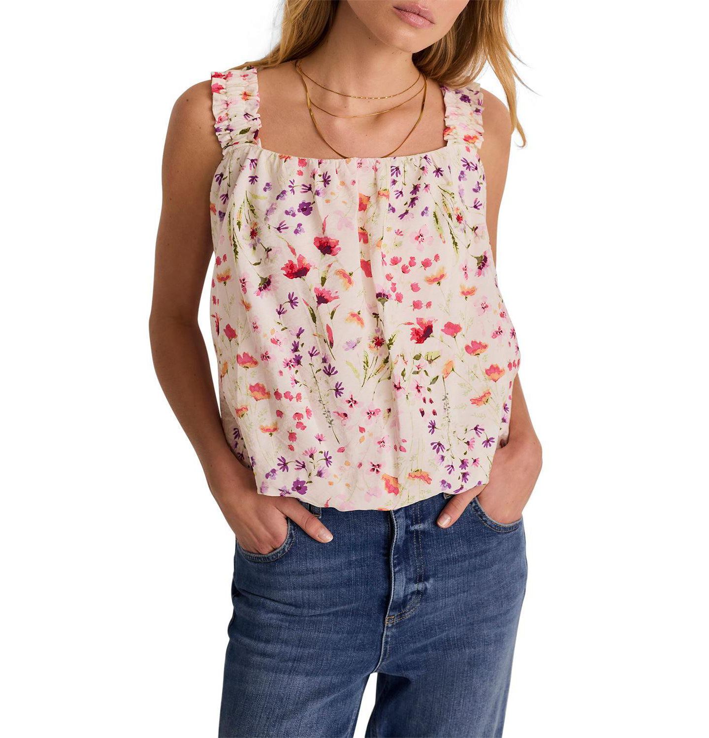 Женский топ Mint Velvet Sleeveless Square Neck Floral-Print, цвет: Розовый — фото 1