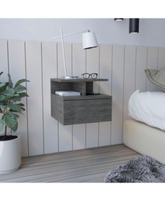 Floating Wall-Mounted Nightstand with Drawer and Open Shelves