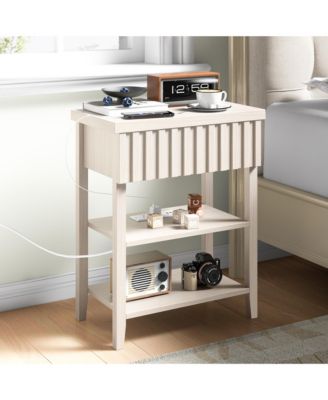 Fluted Nightstand with Charging Station