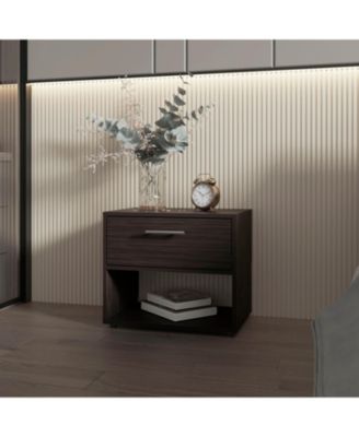 Round Rock Nightstand with a Drawer, Stained Walnut