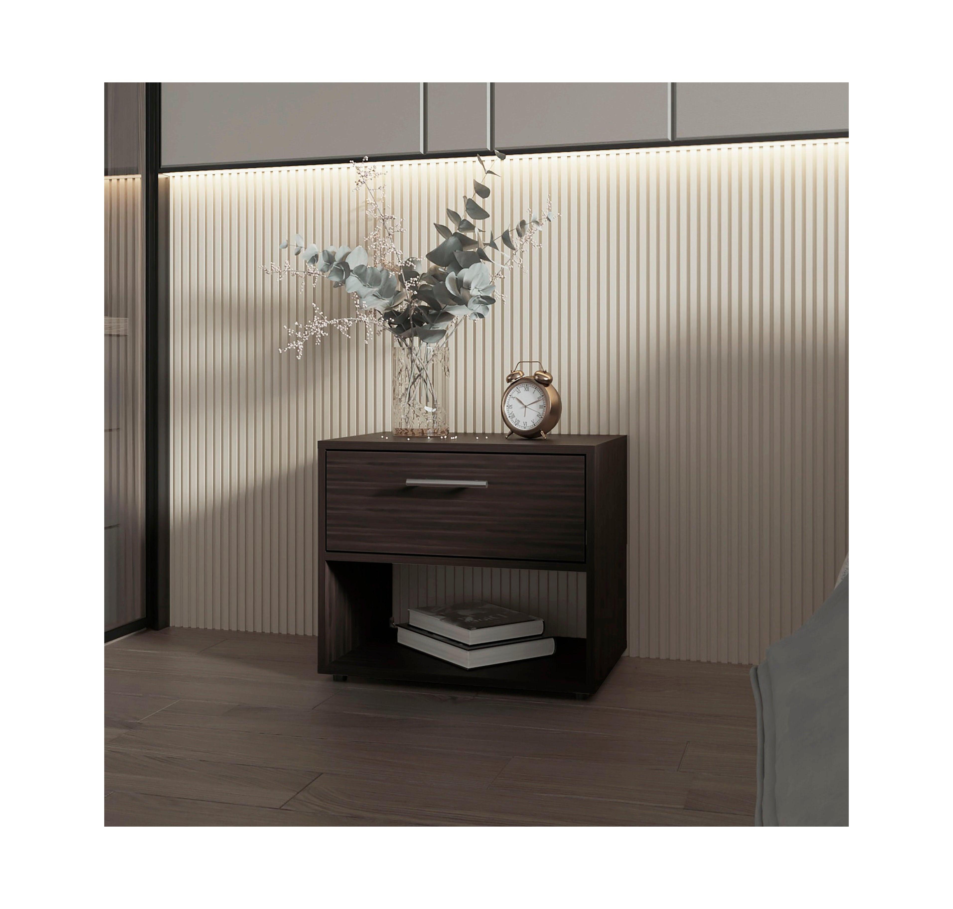 Fm Furniture Round Rock Nightstand with a Drawer, Stained Walnut