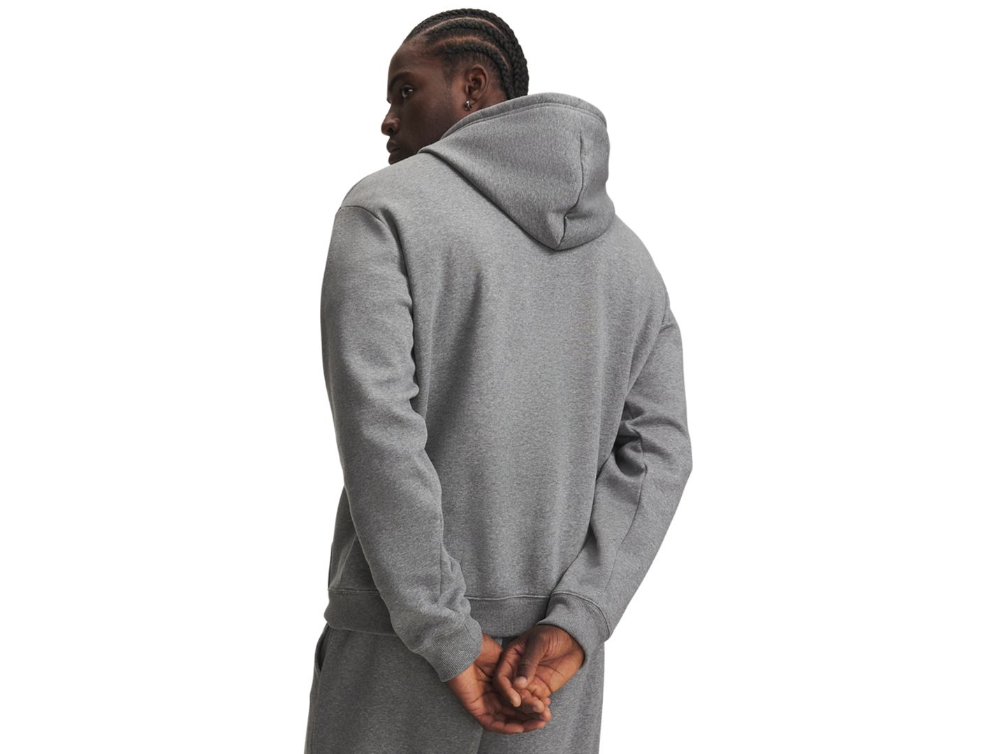 Мужское худи Under Armour Rival Fleece, цвет: Тёмно-серый меланжевый / Белый — фото 3