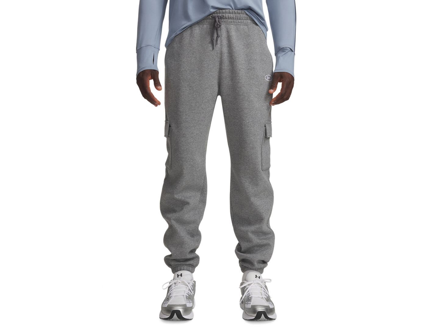 Мужские брюки Under Armour Rival Fleece Cargo, цвет: Тёмно-серый меланжевый / Белый — фото 1