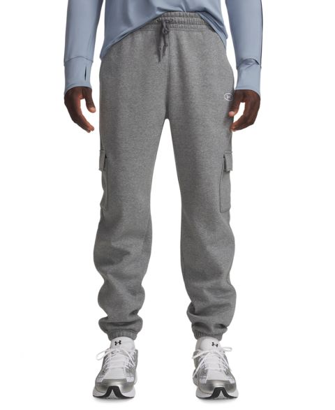 Мужские брюки Under Armour Rival Fleece Cargo, цвет: Тёмно-серый меланжевый / Белый