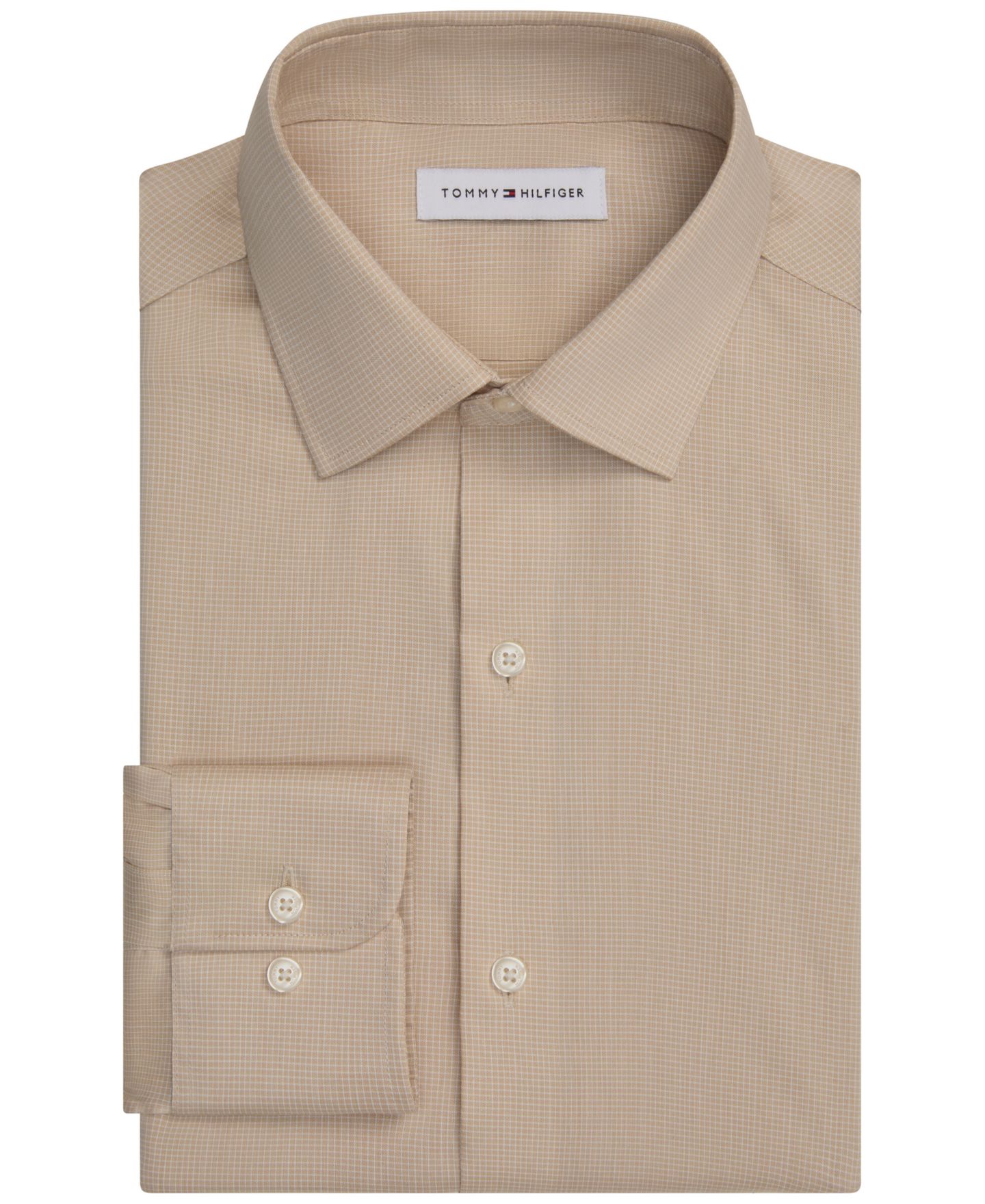 Мужская рубашка Tommy Hilfiger Athletic-Fit Performance Check Dress Shirt, цвет: Бежевый — фото 1