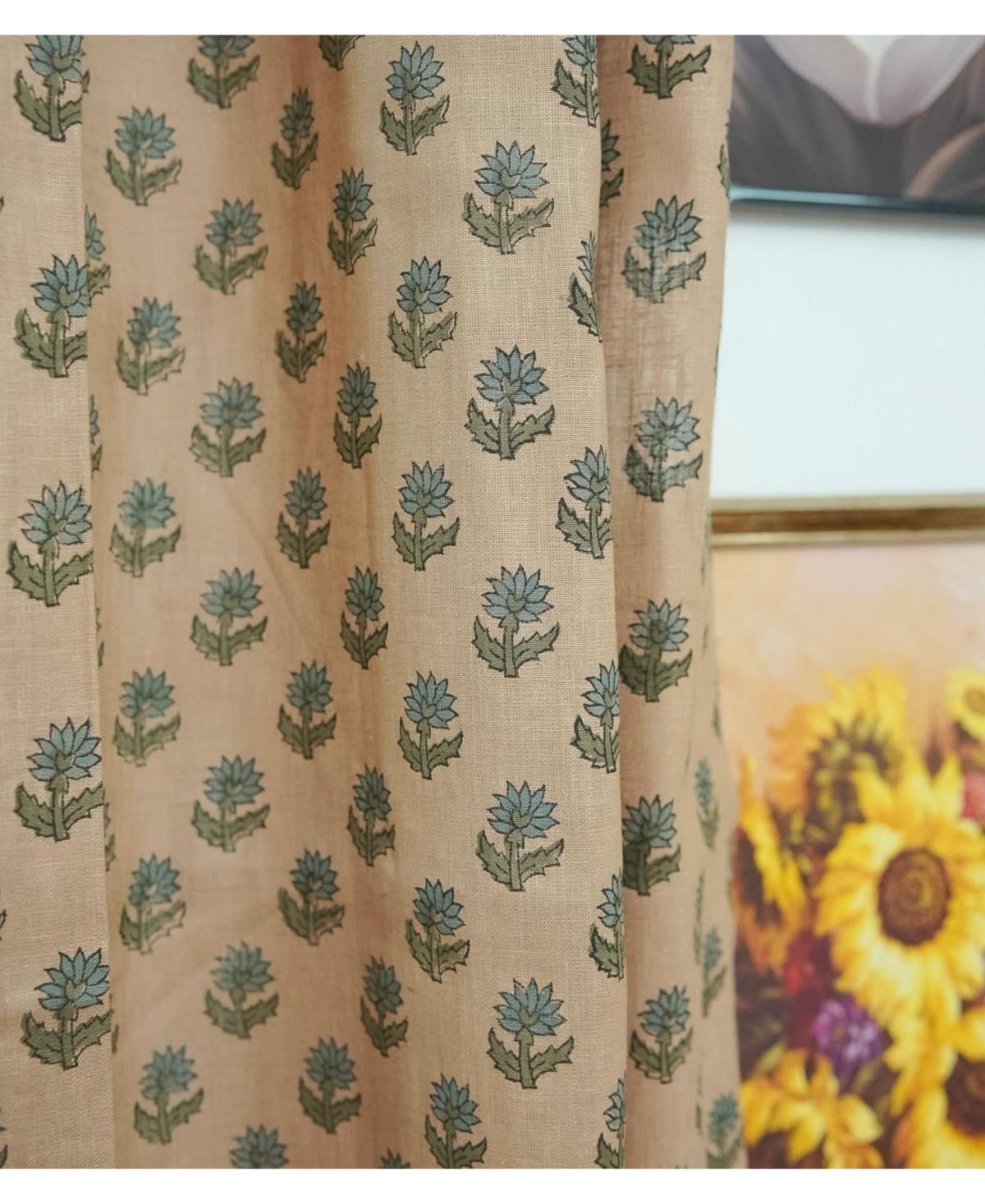 Fabdivine Palak Handmade Bohemian Block Print Viscose Color Linen Window Curtain