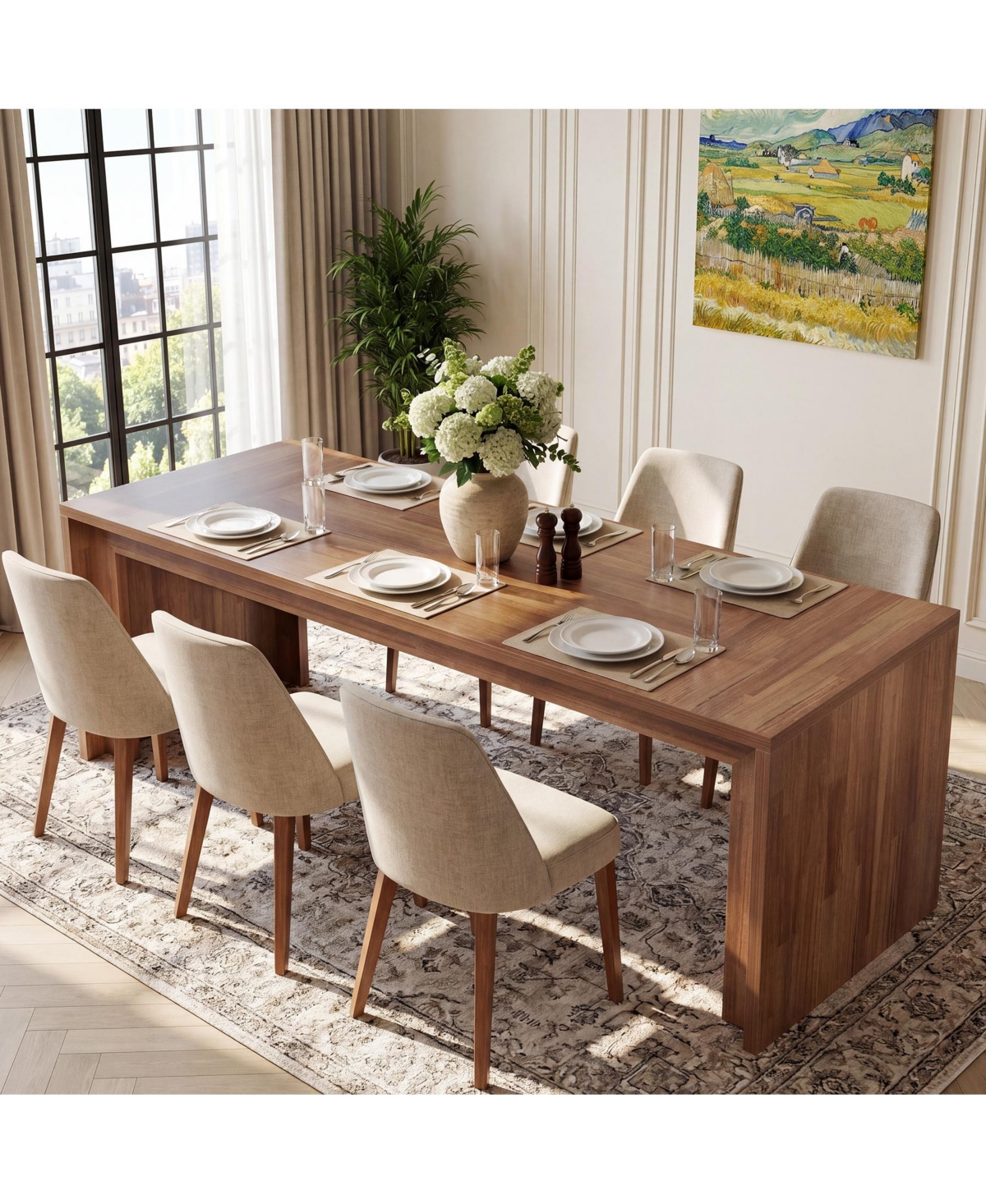 Tribesigns 78.4" Farmhouse Dining Table for 6-8 People, Rectangular