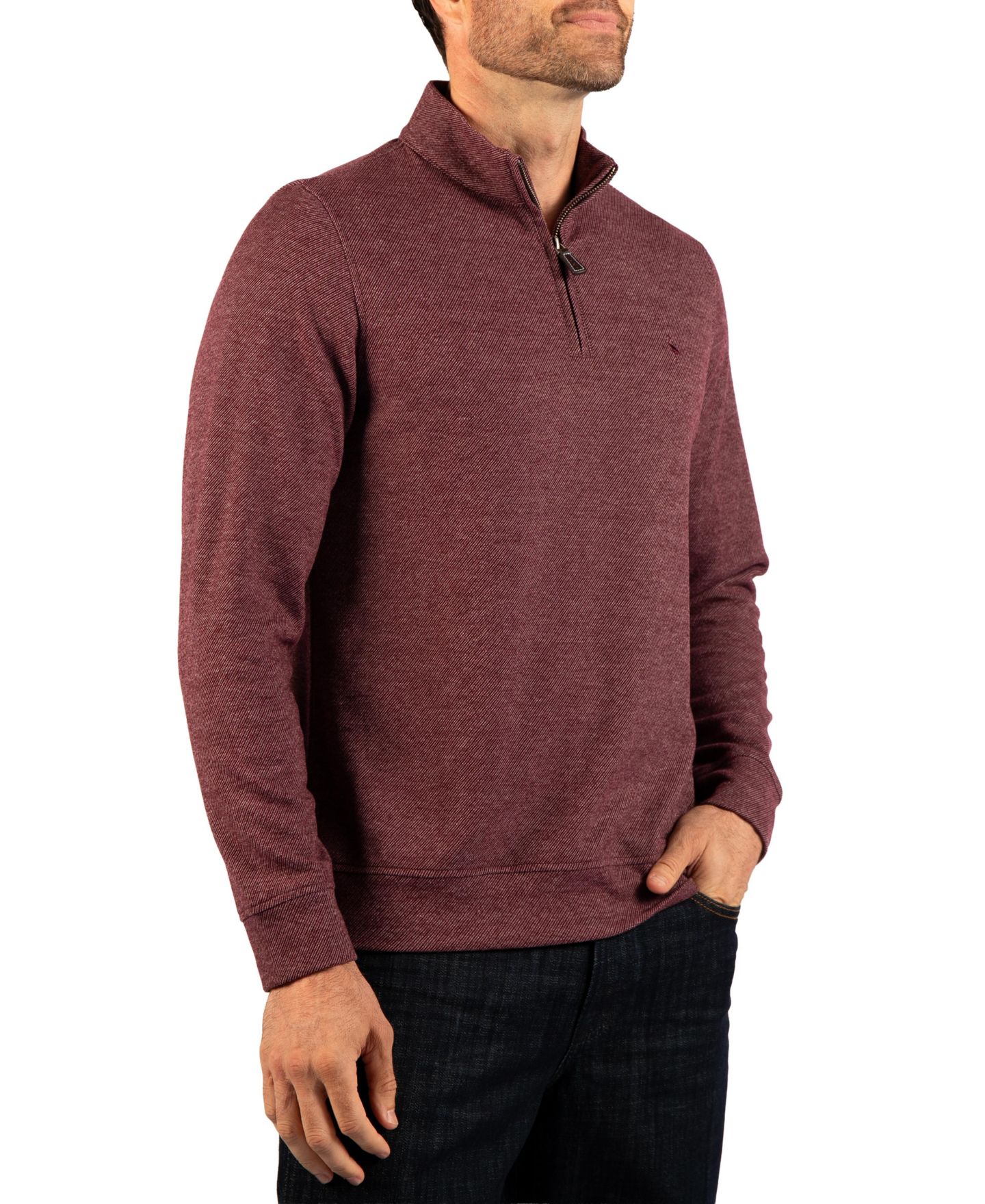 Мужские свитеры Tailorbyrd Brushed Melange Twill Quarter Zip Sweaters, цвет: Бордовый — фото 3