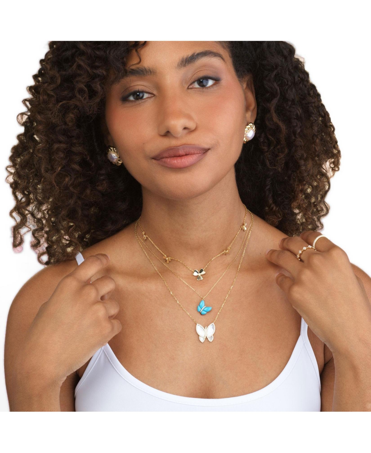 The Lovery Asymmetrical Turquoise Butterfly Necklace 14K Gold-Plated Sterling Silver