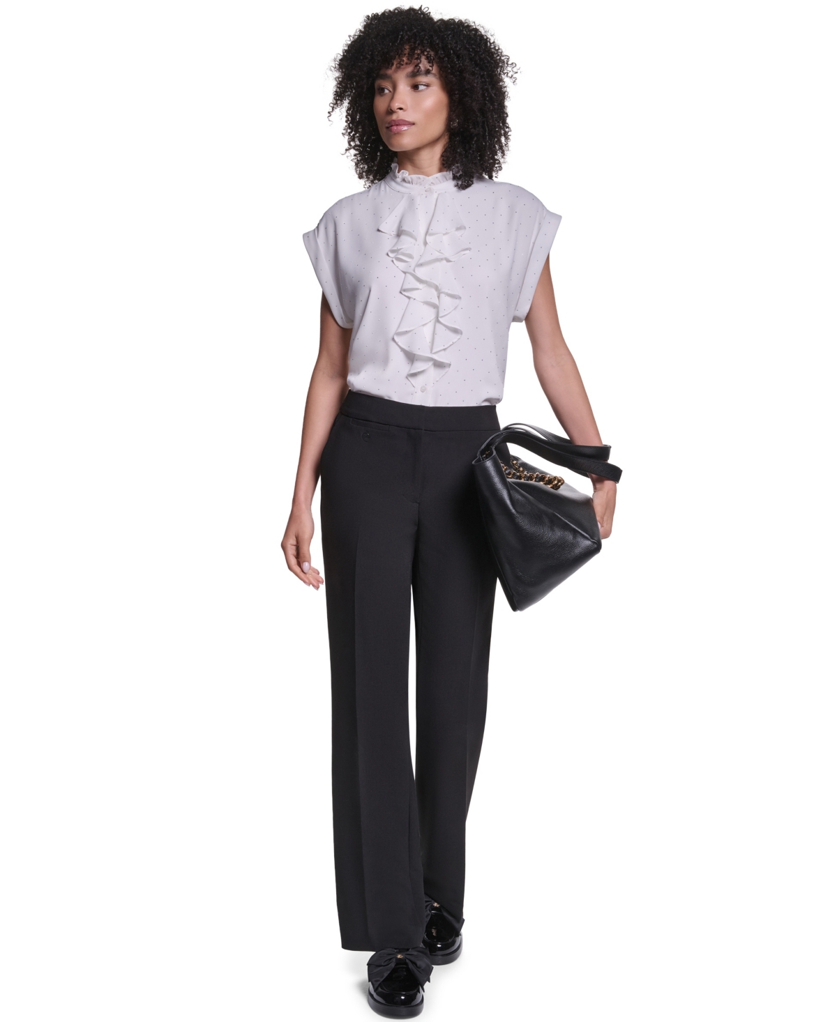 Karl Lagerfeld Paris Women's Studded Ruffled Button-Front Shirt