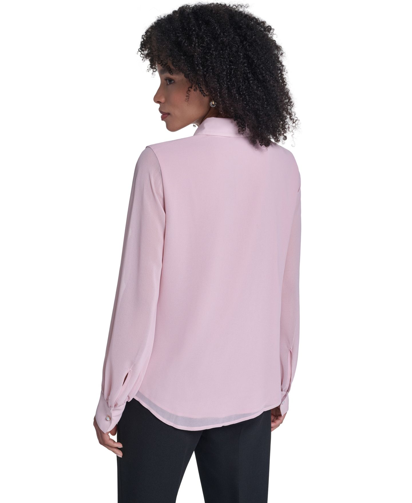Женская блузка KARL LAGERFELD PARIS Sheer Long-Sleeve Point Collar Blouse, цвет: Розовато-лиловый — фото 4