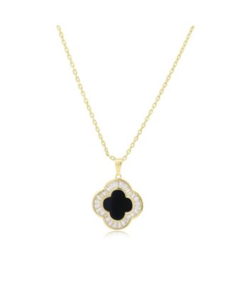 Large Onyx CZ Clover Necklace 14K Gold-Plated Sterling Silver