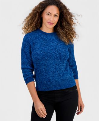Petite Chenille Textured Stitch Crewneck Sweater