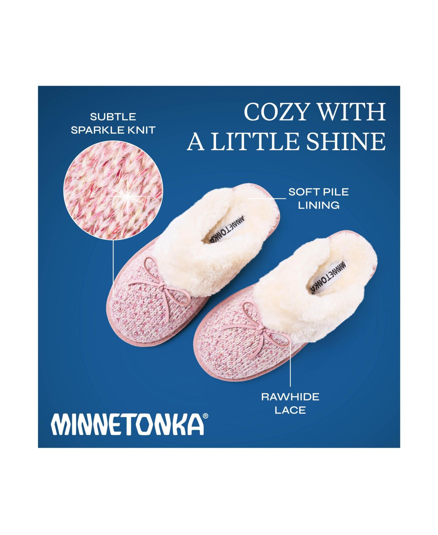Женские тапочки Minnetonka Flurry Scuff Sparkle Knit Slippers, цвет: Розовый — фото 3