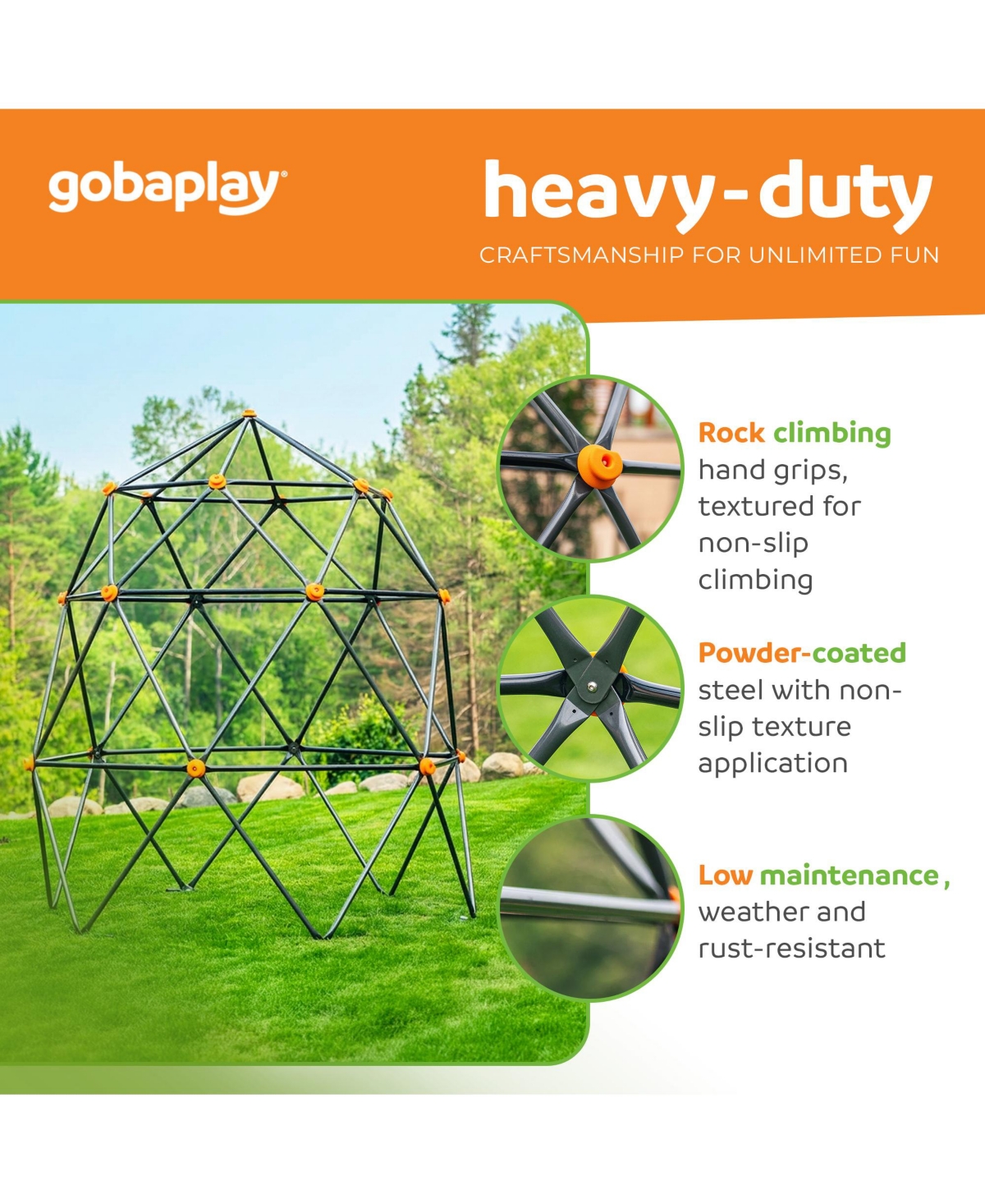 gobaplay SummitPro Climbing Dome - 7.5ft Heavy Duty Kids Climber with Hand Grips