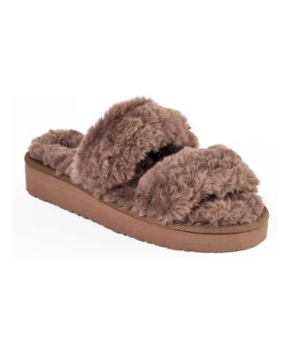 Women's Teddy Two Band Faux Fur Slippers