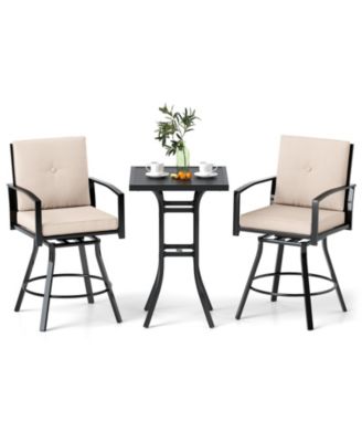 3-Piece Patio Swivel Bar Set w/ Soft Cushions and 1.57'' Umbrella Hole