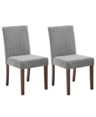 Set of 2 Linen Dining Chairs - Soft Upholstered Parsons Chairs plus Sturdy Wood Legs - Vertical Stripes - for Kitchen, Dining Room, Cafe