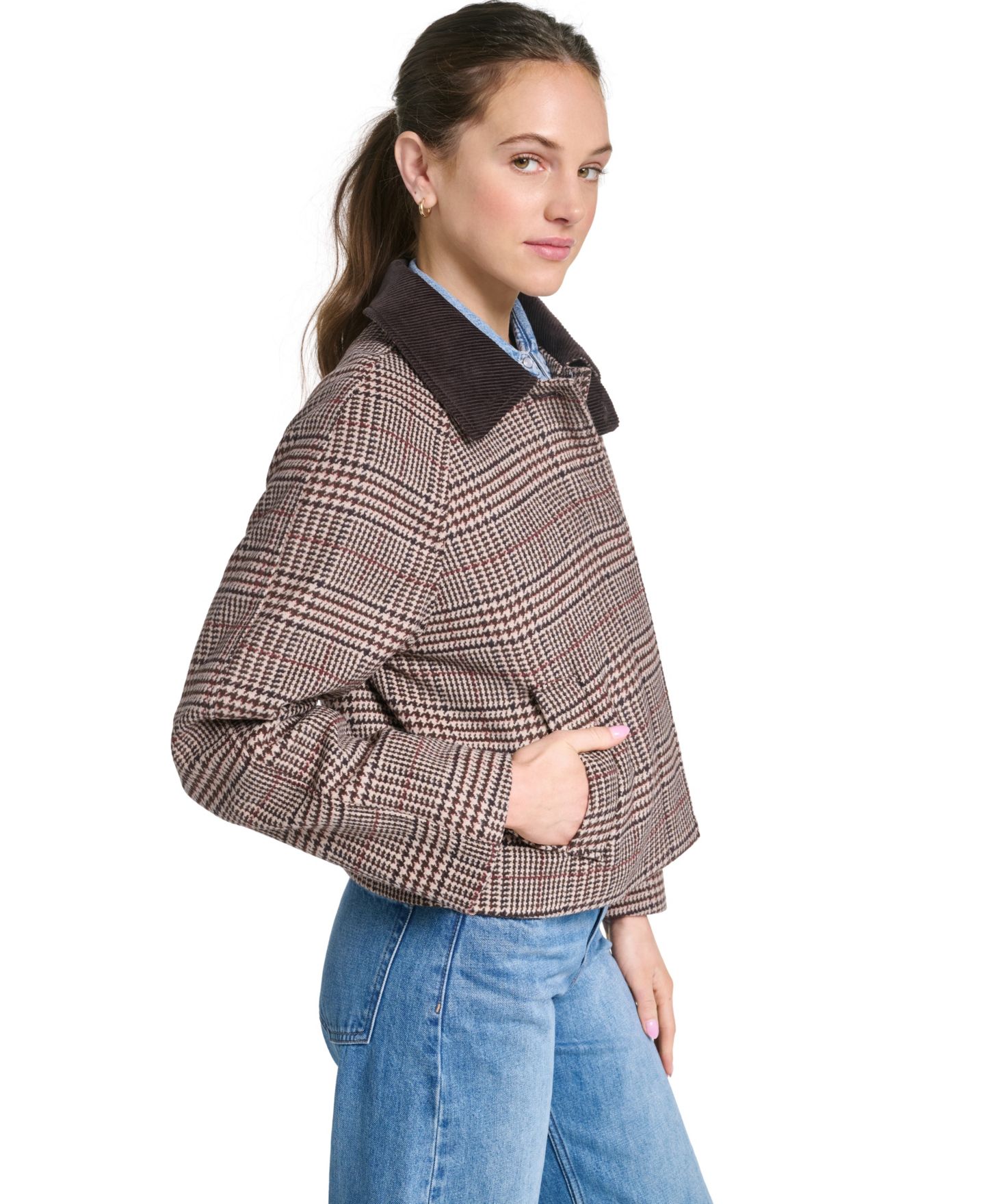 Женская куртка Levi's Mac Wool-Blend Short, цвет: Коричневый комбинированный клетчатый кофейный — фото 3