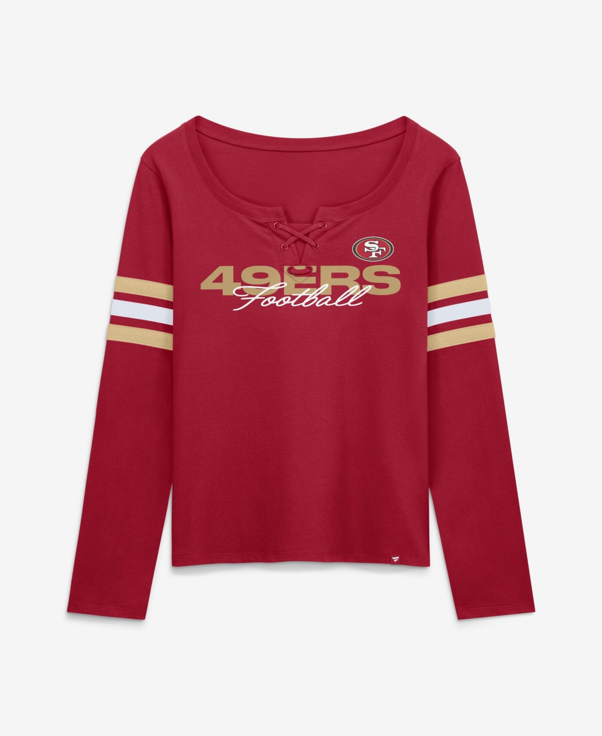 Women's Fanatics Scarlet San Francisco 49ers Team First Coverage Scheme Lace-Up Long Sleeve T-Shirt - Scarlet, Gold