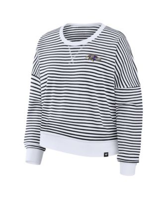 Women's White/Black Baltimore Ravens Striped Oversized French Terry Sweatshirt