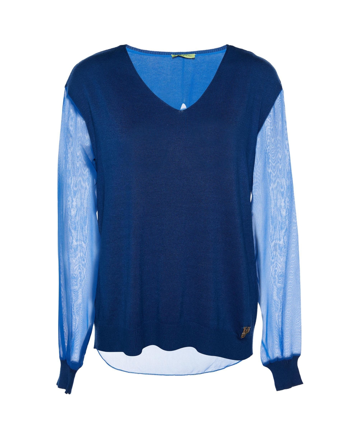Pre-Owned Versace Women's Knit and Chiffon Paneled V-Neck Jumper