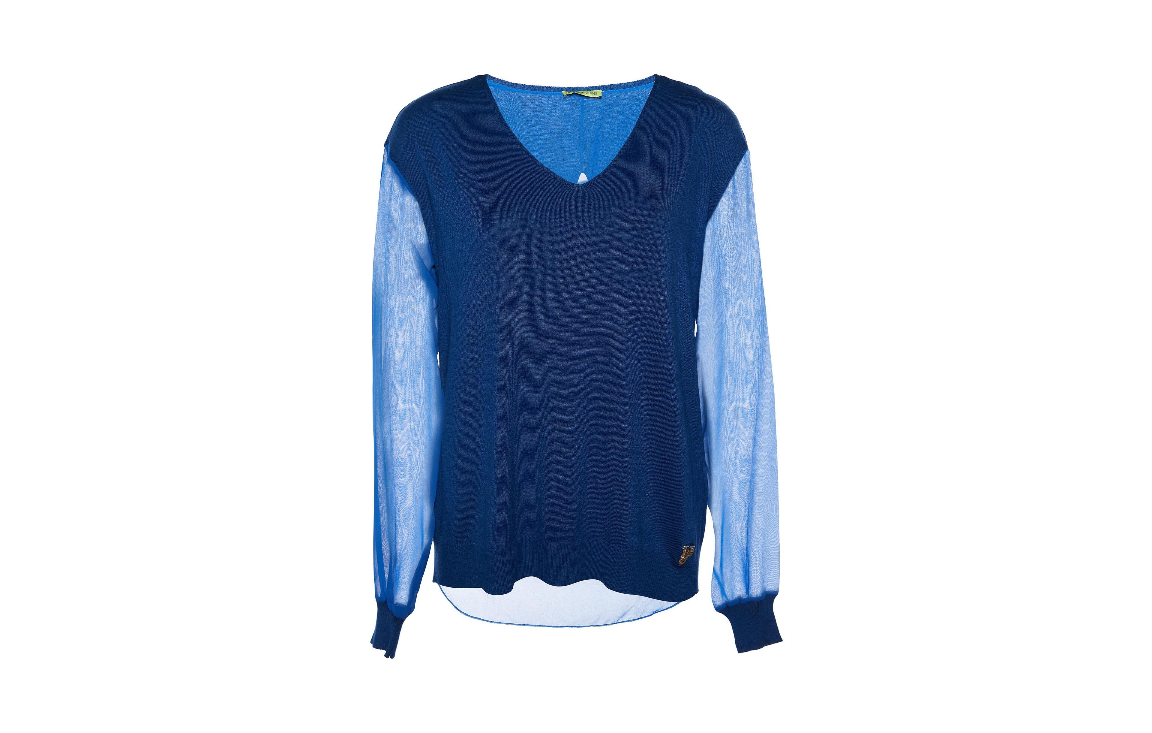 Pre-Owned Versace Women's Knit and Chiffon Paneled V-Neck Jumper