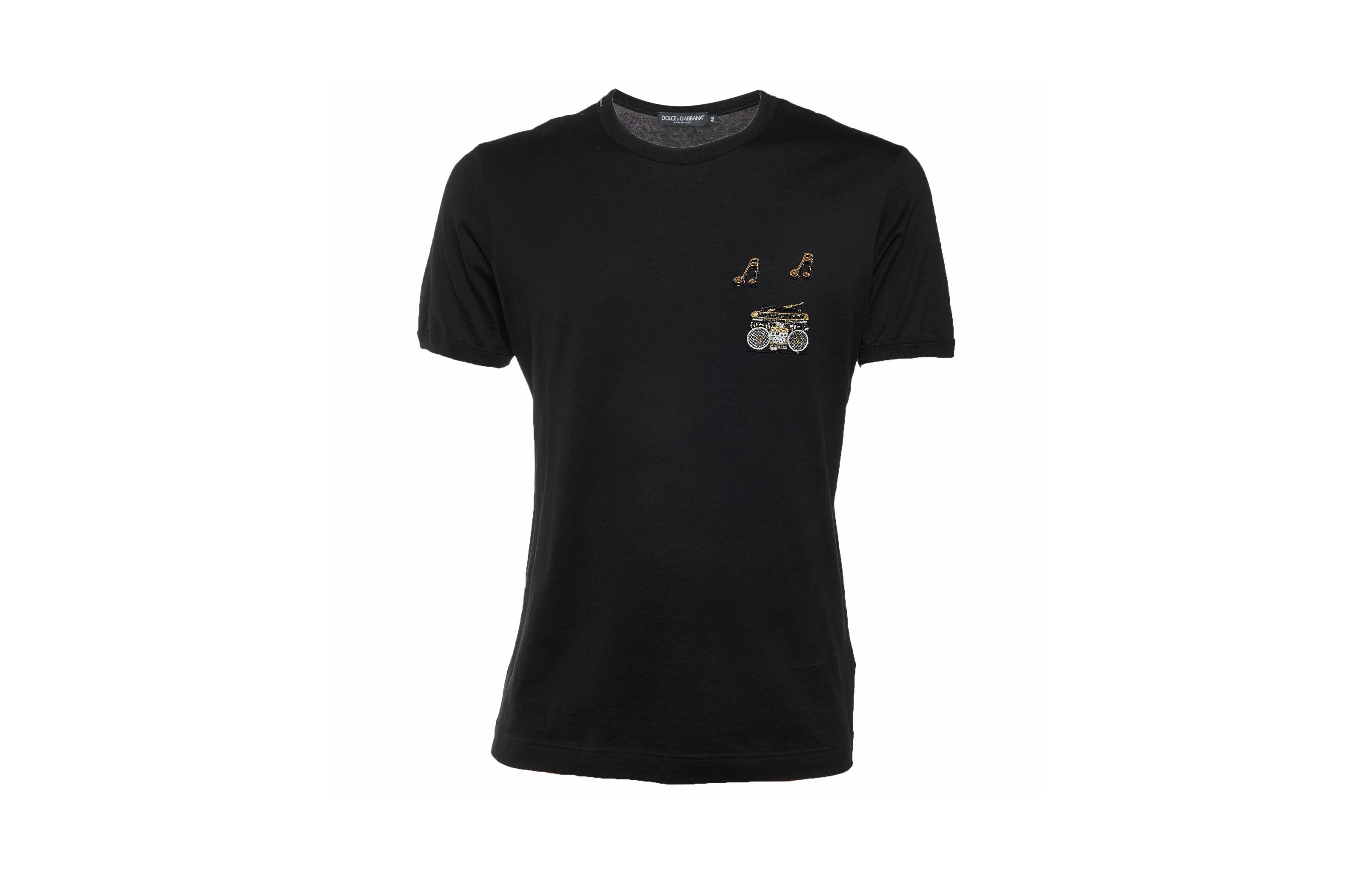 Pre-Owned Dolce & Gabbana Women's Embellished Music Patch Cotton T-Shirt