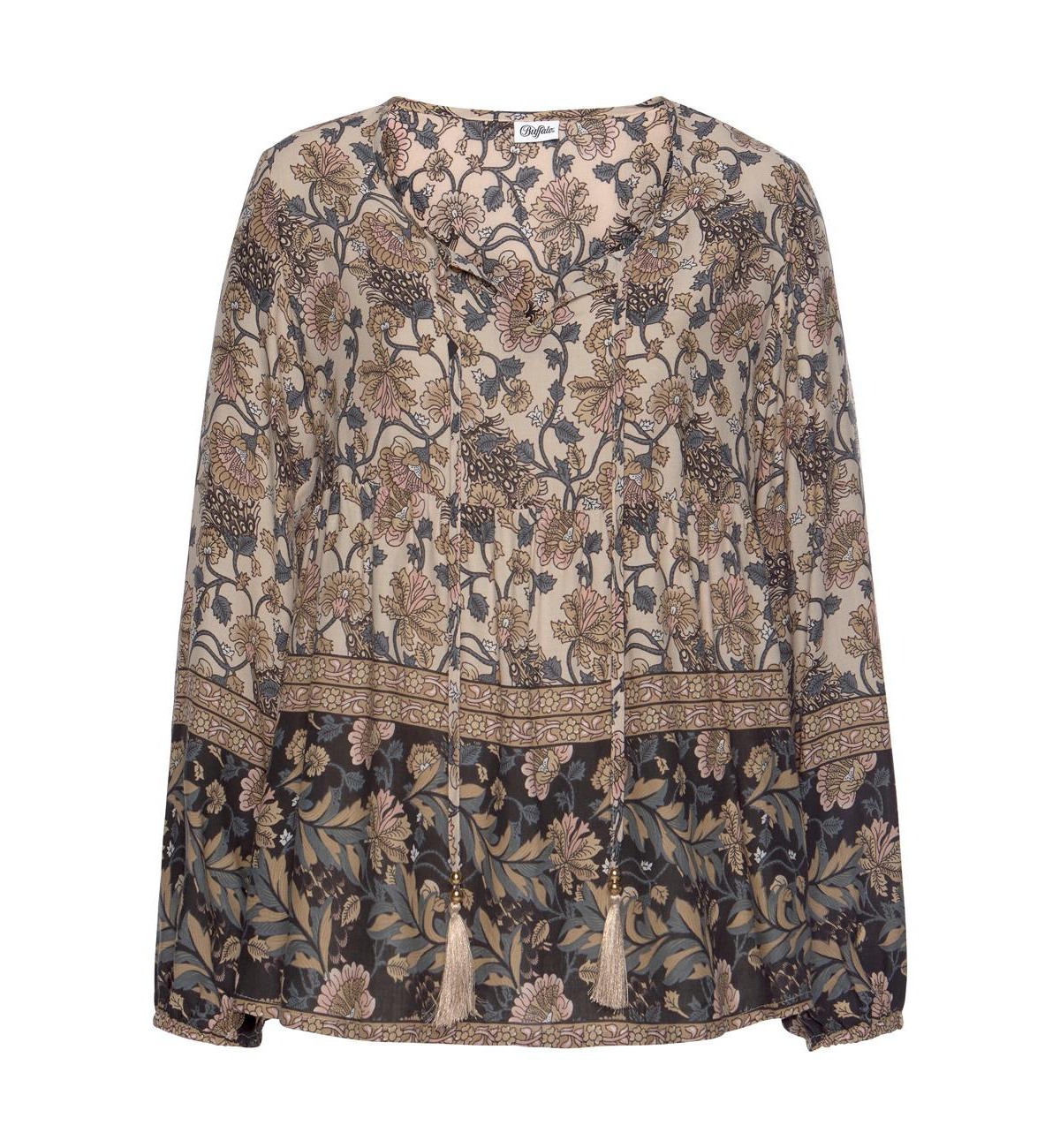 Lascana Women's Floral-Print Long-Sleeve Peasant Blouse